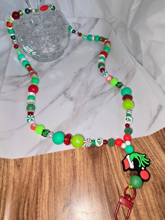 Beaded Grinch Breakaway Lanyard