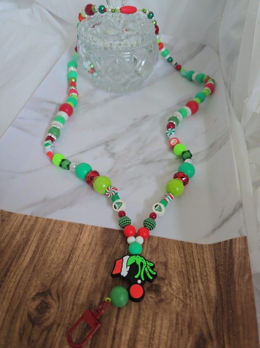 Beaded Grinch Breakaway Lanyard
