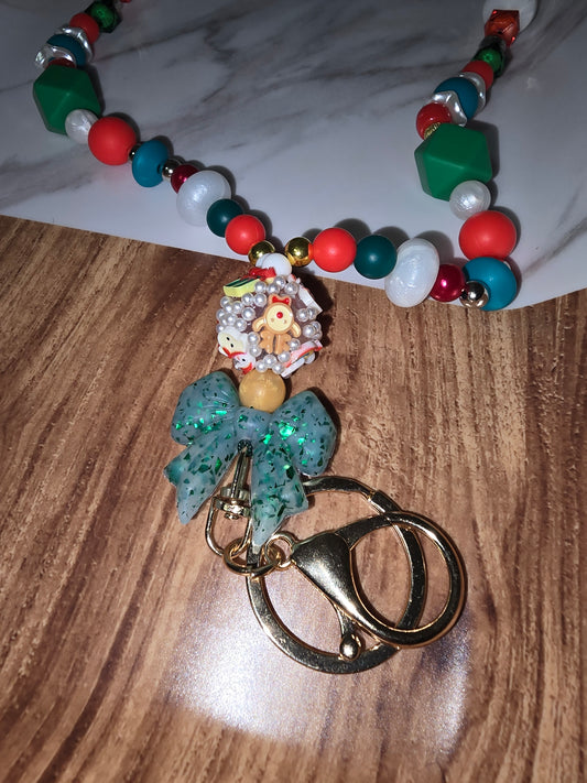 Green Bow Christmas beaded Lanyard